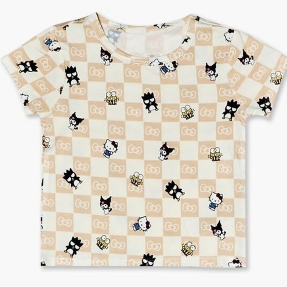 Hello Kitty & Friends Sanrio Forever 21 Checkered Graphic Tee Print Stretch Top